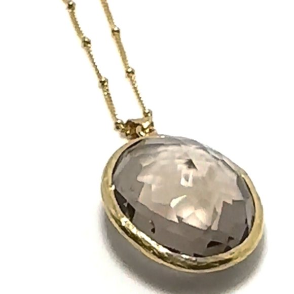 2PCS-LIGHT BROWN QUARTZ CRYSTAL PENDANT WITH GOLD BALL CHAIN NECKLACE-VERMEIL - Picture 1 of 3